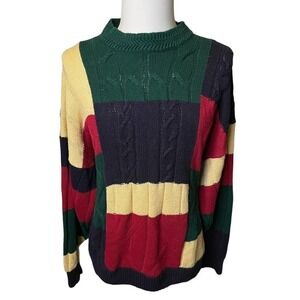 Vintage 80s 90s 2XB Cotton Row Sweater Cable Knit COLORBLOCK Cosby Hip Hop